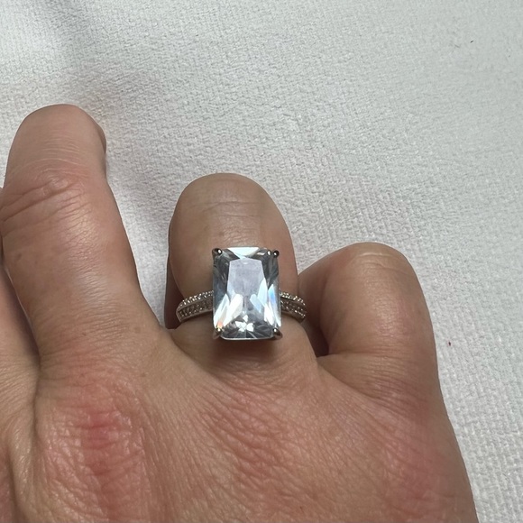 NEW 925 Sterling Silver White Diamond Emerald Radiant Cut Wedding Ring Sapphires - Picture 8 of 15